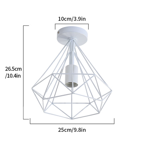 Vintage Industrial Deckenleuchte Diamantform Metallkäfig Retro Deckenlampenschirm Pendelleuchte für Esszimmer Bar Schlafzimmer,25cm (Weiß)