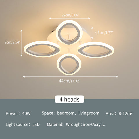 Moderne dimmbare LED-Deckenleuchte 40 W, Blumenform-Design-Deckenlampe, Acryl-Metallblütenblatt-Kronleuchter mit Fernbedienung, geeignet für Schlafzimmer, Treppen, Flure, Balkone, Gänge (4 Lichter) 