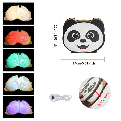 Goeco LED-Klappbuchlampe, Cartoon Panda Mehrfarbige Nachtlichter, wiederaufladbare USB-Klappbuchlampe für