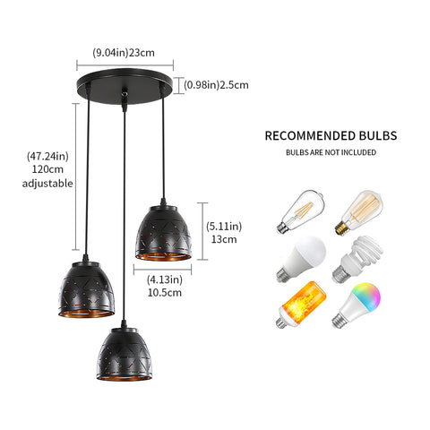 3-flammige Retro-Pendelleuchten, industrieller hohlgeschnitzter Kronleuchter, E27-Vintage-Metall-Deckenleuchte, Beleuchtung für Wohnzimmer, Küche, Flur, Restaurant, Loft, Café, Bar