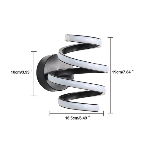 LED-Wandleuchte, 21 W, schwarze Spirale, einfache moderne Kreativität, Aluminium-Metall-Wandleuchte, 3000 K, Innenwandleuchte, geeignet für Schlafzimmer, Flur, Wohnzimmer, Bar 