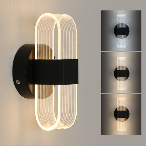 LED-Wandleuchte, dimmbare moderne LED-Wandleuchte, schwarze ovale 10 W Acryl-Innenwandleuchte für Schlafzimmer, Nachttisch, Flur, Wohnzimmer, Flur, 3000–6500 K