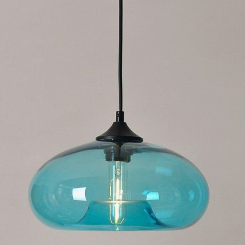 Moderne bunte Glas-Hängelampe für Wohnzimmer, Bar, Küche, Restaurant, Café, Esszimmer, nordische Beleuchtungskörper für Zuhause (blaue Farbe)