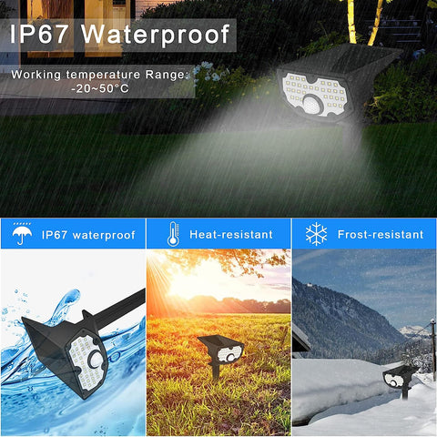 2er-Pack Solarleuchten für den Außenbereich, Solar-Gartenleuchten mit Bewegungsmelder, 30 LEDs Kaltweiß 6100–6800 K, 650 lm, Solar-Außenstrahler, IP67, wasserdicht, 3-Modus-Beleuchtung, für Hof, Auffahrt, Weg