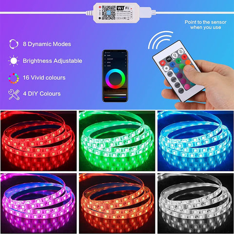 Intelligenter WLAN-LED-Streifen, 5 m, 5050 RGB-App-Steuerung, IP65 wasserdicht, mehrfarbig, flexibler Lichtstreifen mit Fernbedienung für Zuhause, Küche, Fernseher, Schlafzimmer, Party, festliche Dekoration