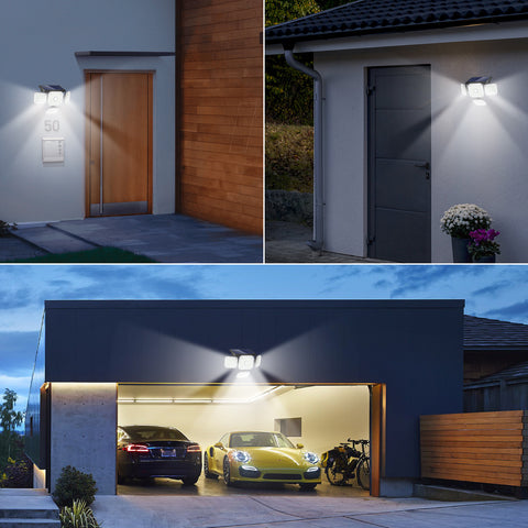 Solarlampe für den Außenbereich, Bewegungsmelder, 4 Köpfe, 231 LEDs, Solarleuchte für den Außenbereich, mit Fernbedienung, IP65, wasserdichte Solar-Außenbeleuchtung, 3 Spot-Modi, LED-Solarprojektor, Garten, Kaltweiß