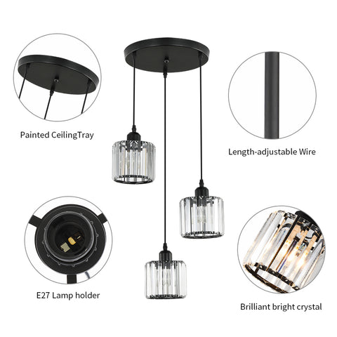 Nordischer moderner minimalistischer Kronleuchter E27 halbbündige LED-Kristall-Esszimmer-Deckenlampe (rund, 3 Lichter)