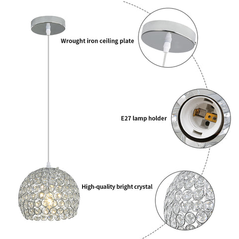 Moderner Kristall-Kronleuchter Moderner Kronleuchter E27 Chrom-Pendelleuchte mit 120 cm verstellbarem Kabel, geeignet für Küche, Schlafzimmer, Büro, Wohnzimmer (Glühbirne nicht im Lieferumfang enthalten)