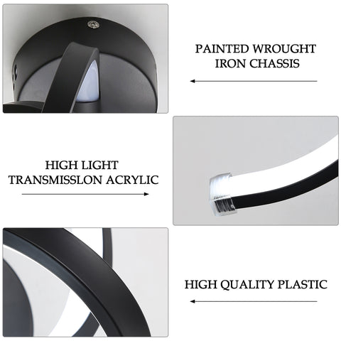 Wandleuchte für den Innenbereich, 19 W, gebogenes Design, LED-Wandleuchten, moderne Acryl-Wandleuchte für Schlafzimmer, Wohnzimmer, Hotel, Treppenhaus, Gang, schwarze Farbe, kaltweißes Licht