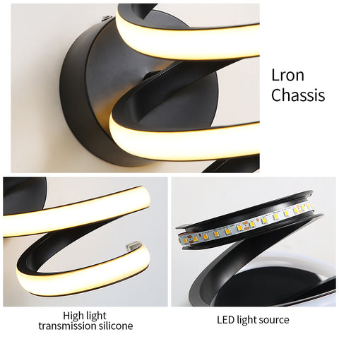LED-Wandleuchte, 21 W, schwarze Spirale, einfache moderne Kreativität, Aluminium-Metall-Wandleuchte, 3000 K, Innenwandleuchte, geeignet für Schlafzimmer, Flur, Wohnzimmer, Bar 