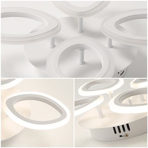 Moderne dimmbare LED-Deckenleuchte 40 W, Blumenform-Design-Deckenlampe, Acryl-Metallblütenblatt-Kronleuchter mit Fernbedienung, geeignet für Schlafzimmer, Treppen, Flure, Balkone, Gänge (4 Lichter) 