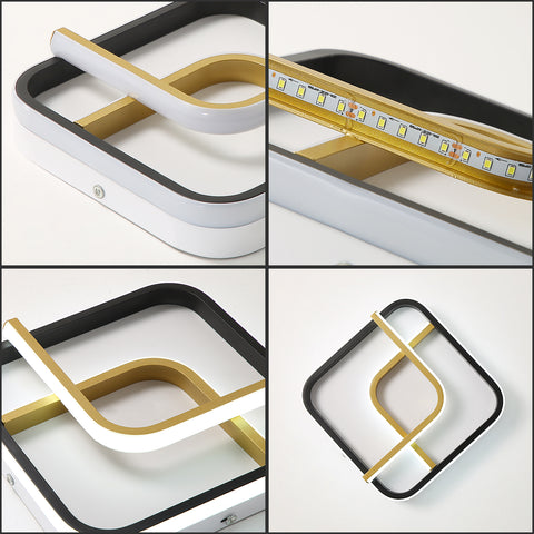 Moderne LED-Deckenleuchte, 23 W, quadratische Deckenleuchte, 6000 K (kaltweißes Licht), Acryl-Deckenlampe, geeignet für Badezimmer, Küche, Wohnzimmer, Schlafzimmer (Schwarzgold)