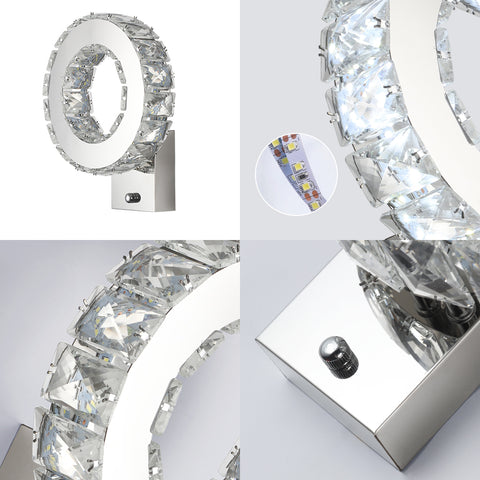 LED-Wandleuchte für den Innenbereich, Kristall-Wandleuchte, 9 W, kaltweißes Licht 6000 K, modernes Design, Dekoration, Wandleuchte für Wohnzimmer, Schlafzimmer, Flur, Badezimmer, 24 x 20 x 10 cm