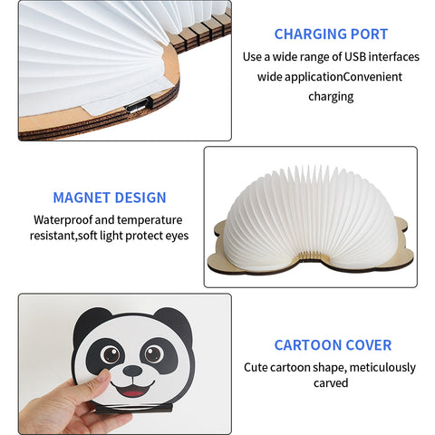Goeco LED-Klappbuchlampe, Cartoon Panda Mehrfarbige Nachtlichter, wiederaufladbare USB-Klappbuchlampe für