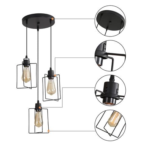 E27 Industrielle Kronleuchter Pendelleuchte Vintage Decke 3 Lichter Metallkäfig Pendelleuchte Retro Stil Dekorativ für Küche Schlafzimmer Esszimmer