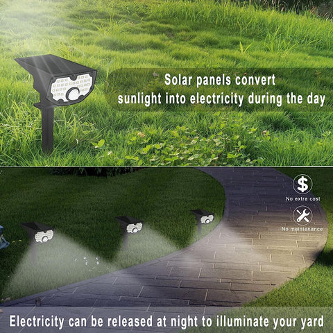 2er-Pack Solarleuchten für den Außenbereich, Solar-Gartenleuchten mit Bewegungsmelder, 30 LEDs Kaltweiß 6100–6800 K, 650 lm, Solar-Außenstrahler, IP67, wasserdicht, 3-Modus-Beleuchtung, für Hof, Auffahrt, Weg