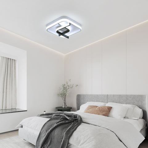 Moderne quadratische Deckenleuchte, 24 cm Schwarz-Weiß-Geometrie-LED-Deckenleuchte, 23 W 6000 K kaltweißes Licht, Acryl-LED-Deckenleuchte, für Schlafzimmer, Wohnzimmer, Korridor, Balkon