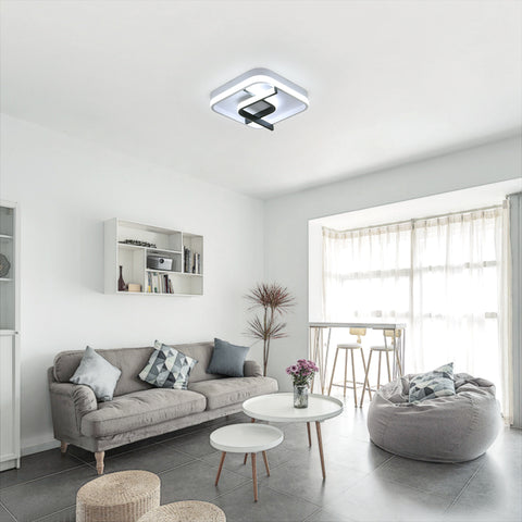 Moderne quadratische Deckenleuchte, 24 cm Schwarz-Weiß-Geometrie-LED-Deckenleuchte, 23 W 6000 K kaltweißes Licht, Acryl-LED-Deckenleuchte, für Schlafzimmer, Wohnzimmer, Korridor, Balkon