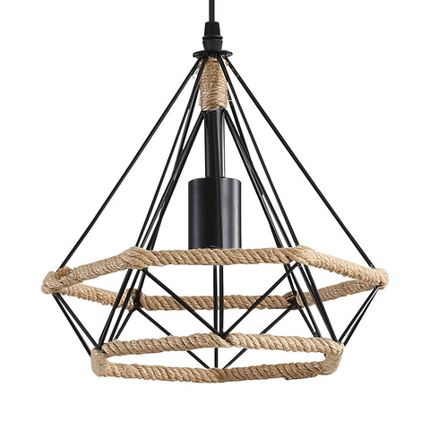 Hanfseil-Käfig-Deckenlampe, industrieller hängender Kronleuchter 25cm Diamant-Form-Hanf-Seil
