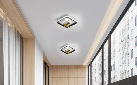 Moderne LED-Deckenleuchte, 23 W, quadratische Deckenleuchte, 6000 K (kaltweißes Licht), Acryl-Deckenlampe, geeignet für Badezimmer, Küche, Wohnzimmer, Schlafzimmer (Schwarzgold)