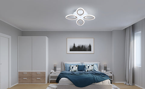 Moderne dimmbare LED-Deckenleuchte 40 W, Blumenform-Design-Deckenlampe, Acryl-Metallblütenblatt-Kronleuchter mit Fernbedienung, geeignet für Schlafzimmer, Treppen, Flure, Balkone, Gänge (4 Lichter) 