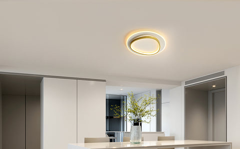 Moderne LED-Deckenleuchte, 40 W, 2700–6500 K, dimmbare LED-Deckenleuchte mit Fernbedienung, runde, halbbündige Deckenbeleuchtung für Schlafzimmer, Wohnzimmer, Büro, Arbeitszimmer (Ø40 cm, Weiß und Gold) 