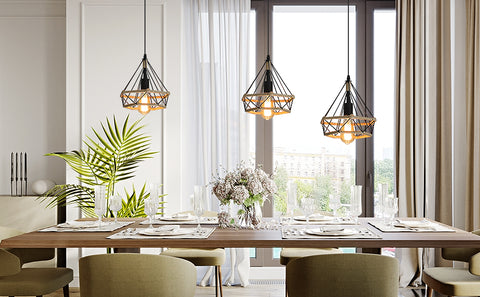 Hanfseil-Käfig-Deckenlampe, industrieller hängender Kronleuchter 25cm Diamant-Form-Hanf-Seil