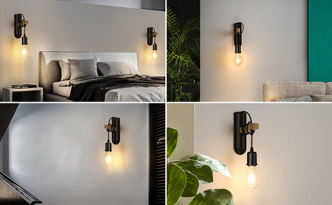 E27 Holz Wandleuchten, LED Retro Wandleuchte, Wand Nachttischlampe für Schlafzimmer, Wohnzimmer, Treppenhaus, max 40W