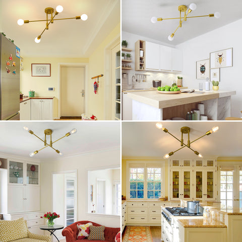 Industrielle Deckenleuchte Retro Deckenleuchte Golden 4-flammig E27 Metall Moderne LED Kronleuchter für Schlafzimmer, Wohnzimmer, Küche, Büro, Café, Restaurant
