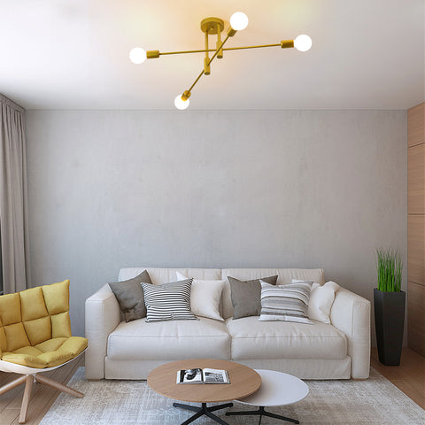 Industrielle Deckenleuchte Retro Deckenleuchte Golden 4-flammig E27 Metall Moderne LED Kronleuchter für Schlafzimmer, Wohnzimmer, Küche, Büro, Café, Restaurant
