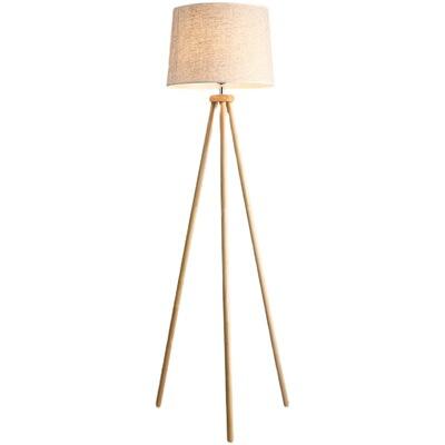 Stativ-Stehlampe aus Holz, LED-Stehlampe mit Fußschalter, Vintage-Stehlampe, Stehlampe mit E27-Glühbirne und Leinenschirm für Wohnzimmer, Schlafzimmer