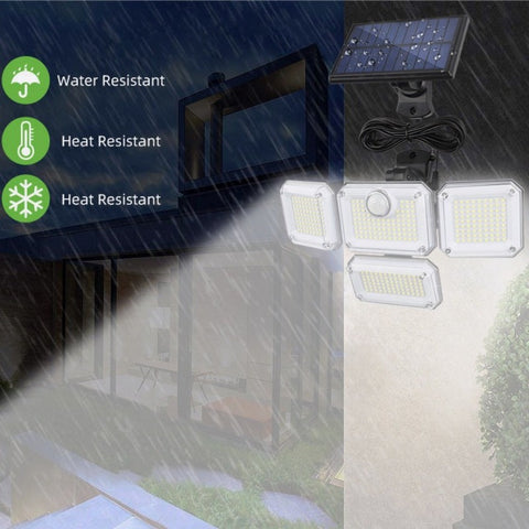 Solarlampe für den Außenbereich, Bewegungsmelder, Solarleuchte für den Außenbereich, 4 Köpfe, 278 LEDs, IP65, wasserdicht, für den Außenbereich, Solar-Flutlicht mit Fernbedienung, 3 Modi, Solar-LED-Strahler für den Garten