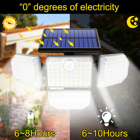 Solarlampe für den Außenbereich, Bewegungsmelder, Solarleuchte für den Außenbereich, 4 Köpfe, 278 LEDs, IP65, wasserdicht, für den Außenbereich, Solar-Flutlicht mit Fernbedienung, 3 Modi, Solar-LED-Strahler für den Garten