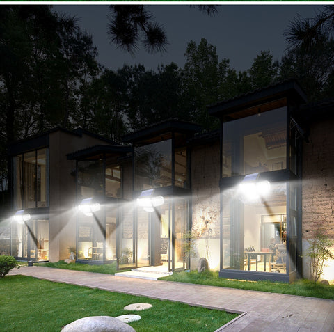 Solarlampe für den Außenbereich, Bewegungsmelder, Solarleuchte für den Außenbereich, 4 Köpfe, 278 LEDs, IP65, wasserdicht, für den Außenbereich, Solar-Flutlicht mit Fernbedienung, 3 Modi, Solar-LED-Strahler für den Garten