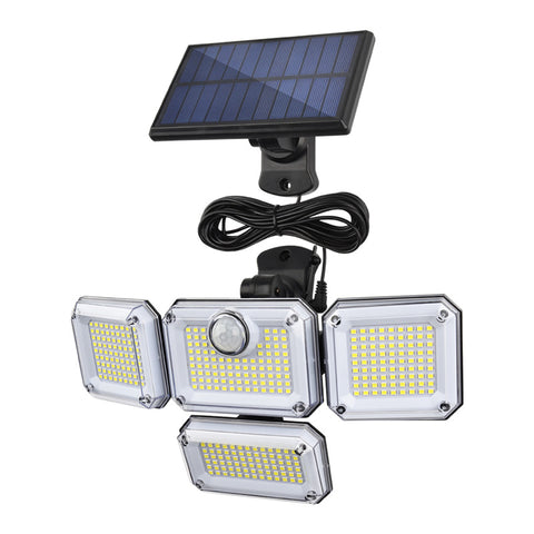 Solarlampe für den Außenbereich, Bewegungsmelder, Solarleuchte für den Außenbereich, 4 Köpfe, 278 LEDs, IP65, wasserdicht, für den Außenbereich, Solar-Flutlicht mit Fernbedienung, 3 Modi, Solar-LED-Strahler für den Garten