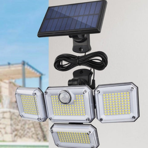 Solarlampe für den Außenbereich, Bewegungsmelder, Solarleuchte für den Außenbereich, 4 Köpfe, 278 LEDs, IP65, wasserdicht, für den Außenbereich, Solar-Flutlicht mit Fernbedienung, 3 Modi, Solar-LED-Strahler für den Garten