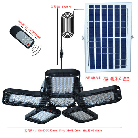 150 W LED-Garagenbeleuchtung, 228 LEDs, Solar-Außenlampe IP65 wasserdicht, 5+1 Köpfe, Solar-Garten-Außenlampe mit Fernbedienung, mit 5 m Kabel, für Lager, Werkstatt, Keller 