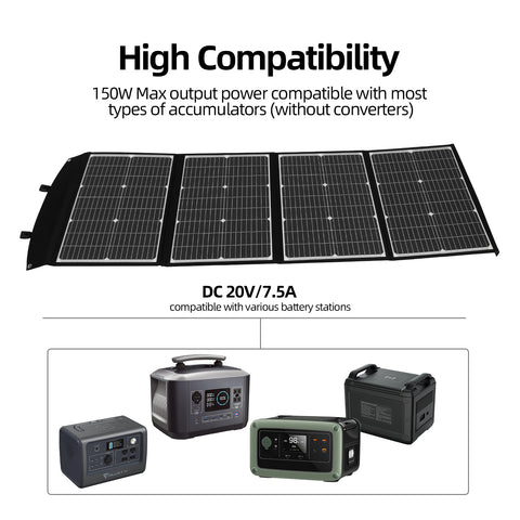 150 W faltbares Solarpanel, tragbares Solarpanel für die meisten Solargeneratoren, Kraftwerk-Laptops, Mobiltelefone, Outdoor, Camping