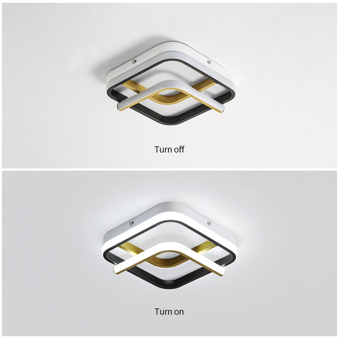 Moderne LED-Deckenleuchte, 23 W, quadratische Deckenleuchte, 6000 K (kaltweißes Licht), Acryl-Deckenlampe, geeignet für Badezimmer, Küche, Wohnzimmer, Schlafzimmer (Schwarzgold)