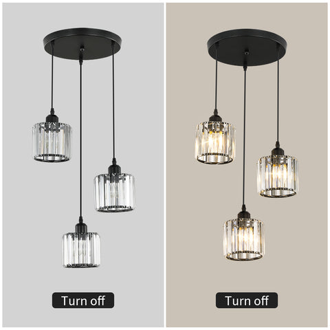 Nordischer moderner minimalistischer Kronleuchter E27 halbbündige LED-Kristall-Esszimmer-Deckenlampe (rund, 3 Lichter)