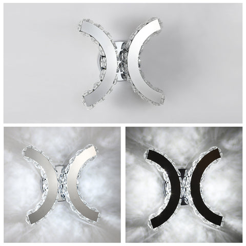 Kristall-Wandleuchte, LED-Wandleuchte für den Innenbereich, 12 W, kühles weißes Licht, 6000 K, Doppel-C-Design, moderne Dekorations-Wandleuchte für Wohnzimmer, Schlafzimmer, Flur, Badezimmer