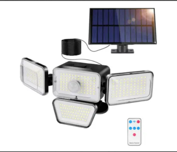 Solarlampe für den Außenbereich, Bewegungsmelder, Solarleuchte für den Außenbereich, 4 Köpfe, 278 LEDs, IP65, wasserdicht, für den Außenbereich, Solar-Flutlicht mit Fernbedienung, 3 Modi, Solar-LED-Strahler für den Garten